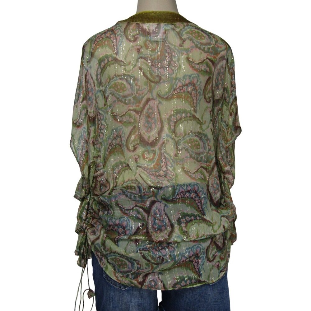 3.1 PHILLIP LIM SHEER Silk Metallic Oversize Ruched Boho Floral Glam Fairy Top 2 - Picture 6 of 9